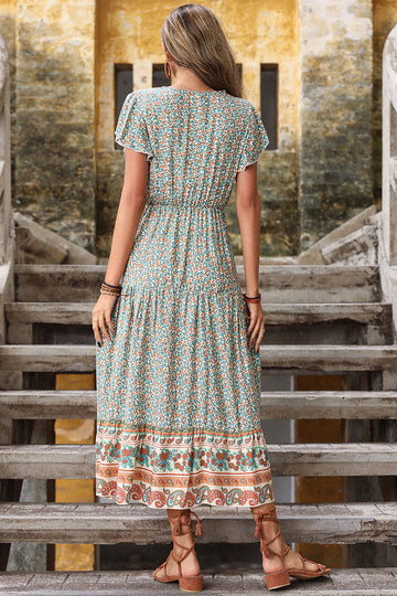 V-ringning Grön Sommarklänning